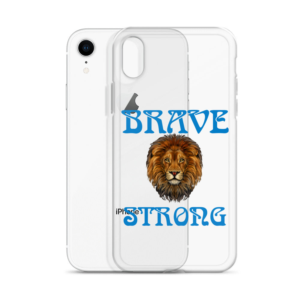 “BRAVE,STRONG”Clear Case for iPhone® W/Blue Font