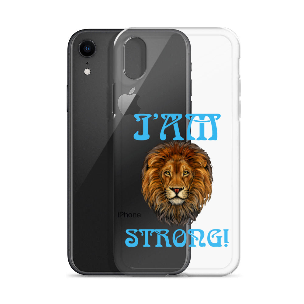 “I’AM STRONG!”Clear Case for iPhone® W/SkyBlue Font