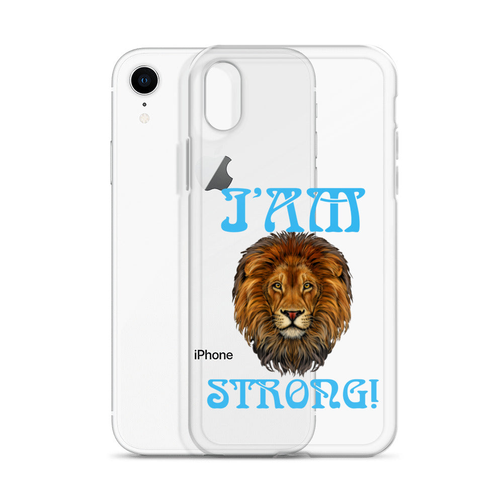 “I’AM STRONG!”Clear Case for iPhone® W/SkyBlue Font