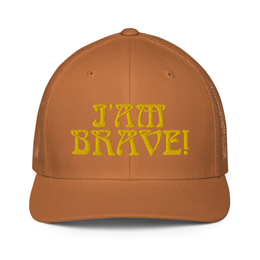 “I’AM BRAVE!”Caramel Closed-Back Trucker Cap W/Yellow Font