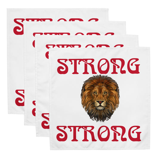 “STRONG”WhiteCloth Napkin Set W/Red Font