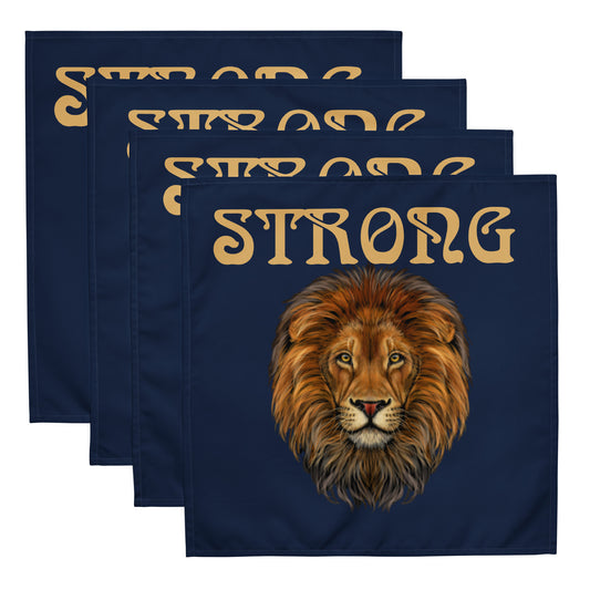“STRONG”Navy Cloth Napkin Set W/Fawn Font