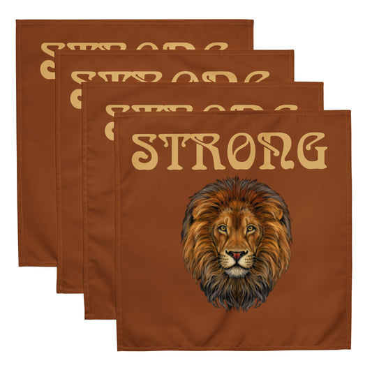 “STRONG”Brown Cloth Napkin Set W/Fawn Font