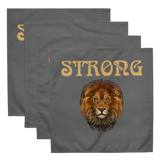 “STRONG”Grey Cloth Napkin Set W/Bronze Font