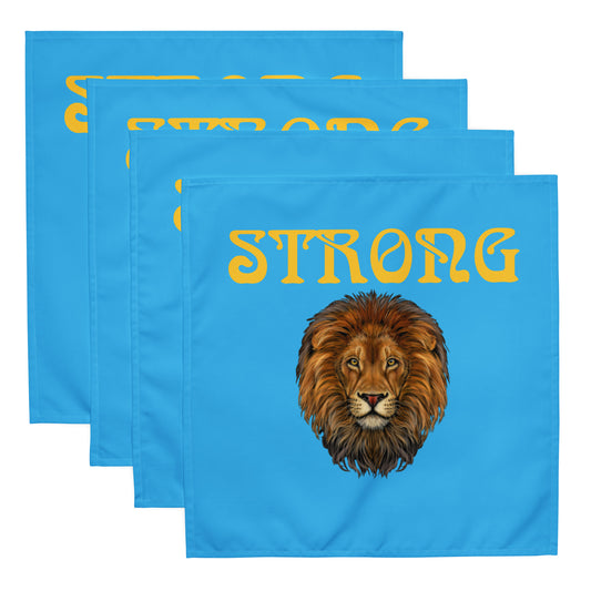 “STRONG”SkyBlue Cloth Napkin Set W/Yellow Font
