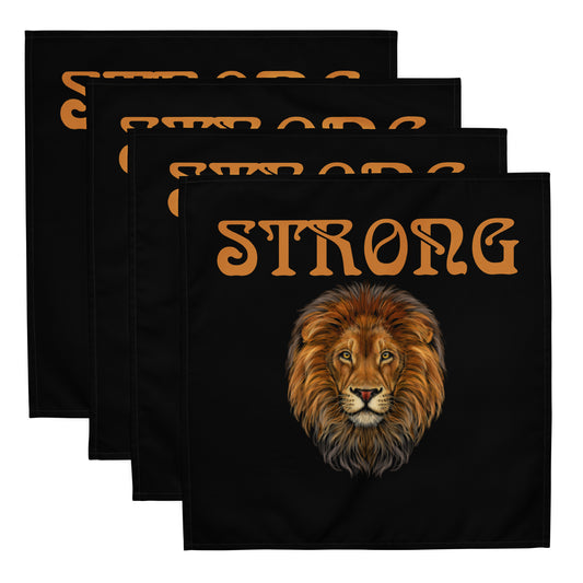 “STRONG”Black Cloth Napkin Set W/Bronze Font