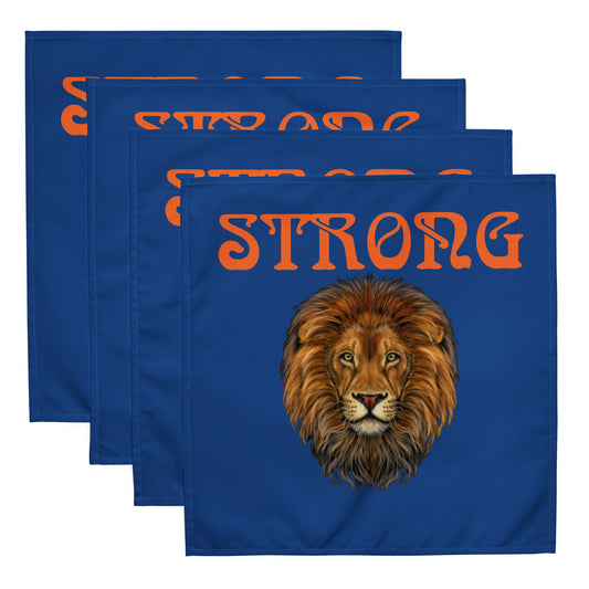 “STRONG”Blue Cloth Napkin Set W/Orange Font