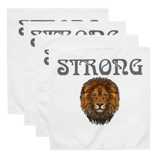 “STRONG”White Cloth Napkin Set W/Grey Font