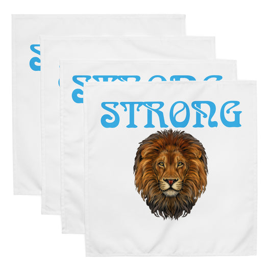 “STRONG”White Cloth Napkin Set W/SkyBlue Font