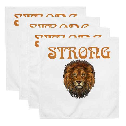 “STRONG”White Cloth Napkin Set W/Bronze Font