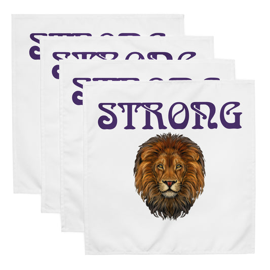 “STRONG”White Cloth Napkin Set W/Purple Font