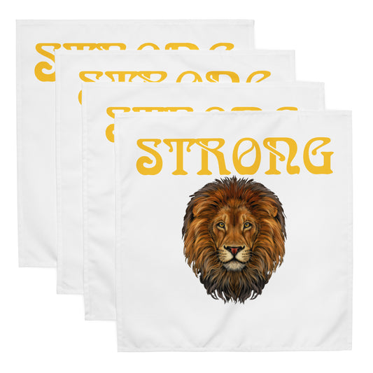 “STRONG”White Cloth Napkin Set W/Yellow Font