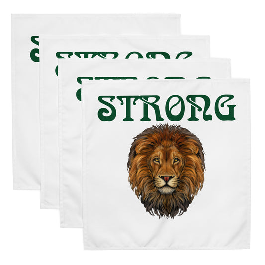 “STRONG”White Cloth Napkin Set W/Green Font