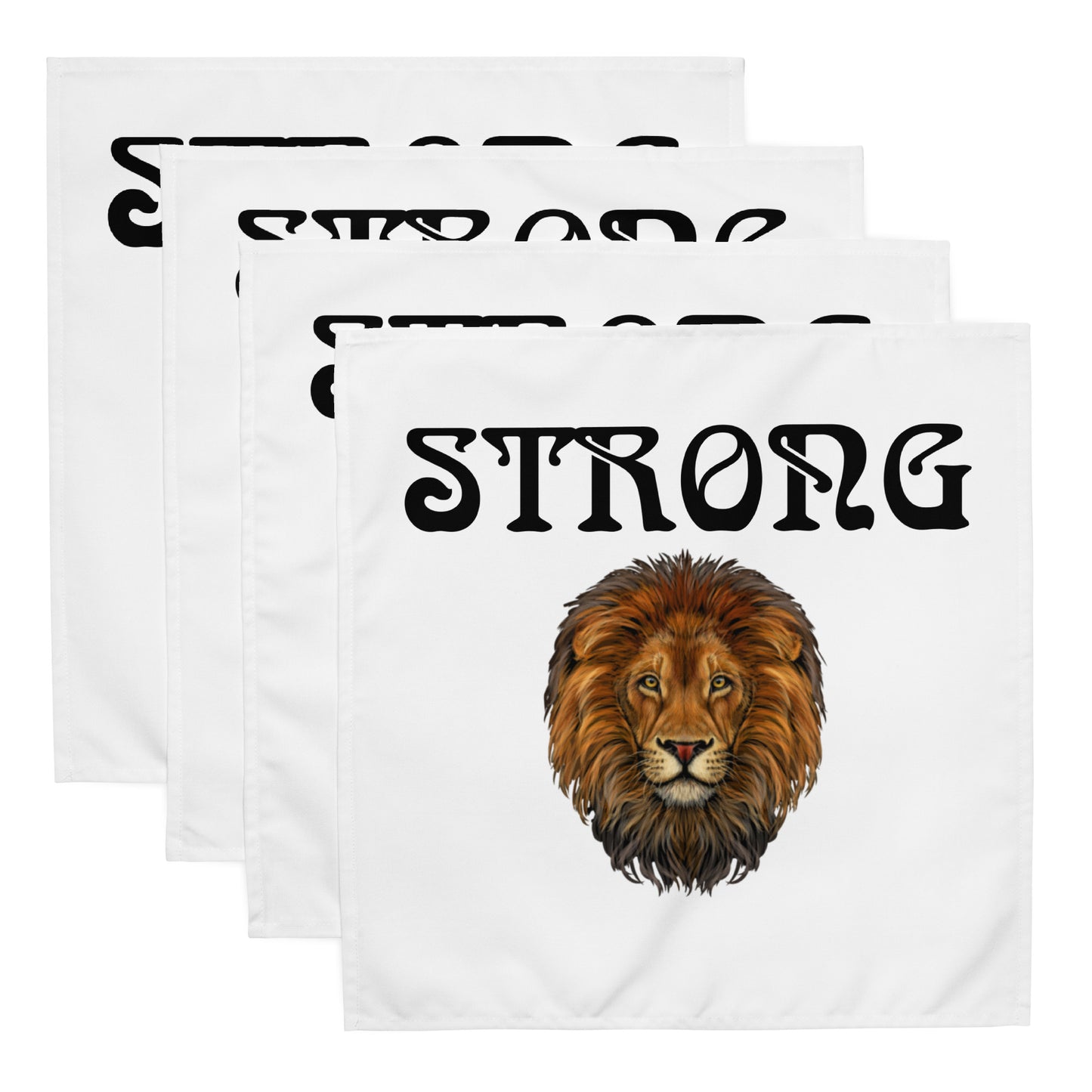 “STRONG”White Cloth Napkin Set W/Black Font