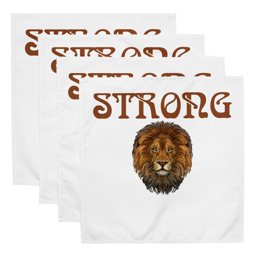 “STRONG”White Cloth Napkin Set W/Brown Font