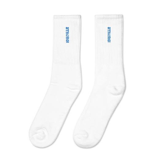 “STRONG!”Embroidered Socks W/SkyBlue Font