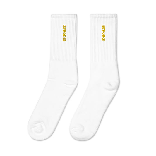 “STRONG!”Embroidered Socks W/Yellow Font
