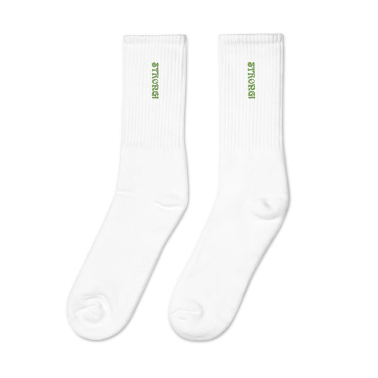 “STRONG!”Embroidered Socks W/Lime Font