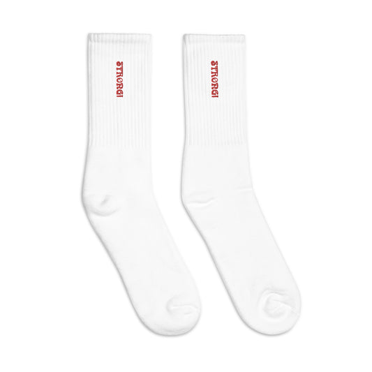 “STRONG!”Embroidered Socks W/Red Font