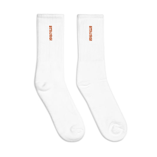 “STRONG!”Embroidered Socks W/Orange Font