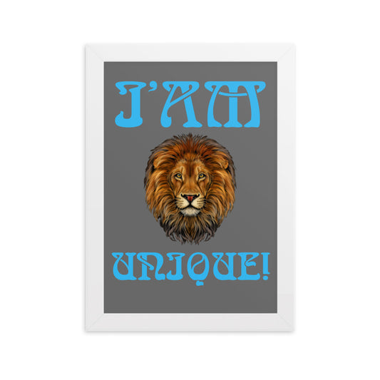 “I’AM UNIQUE!”Framed Matte Paper Poster W/SkyBlue Font