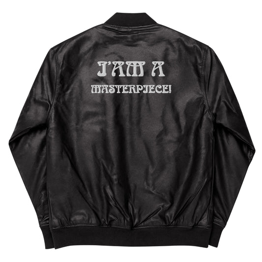 “IAM A MASTERPIECE!”Leather Bomber Jacket W/White Font