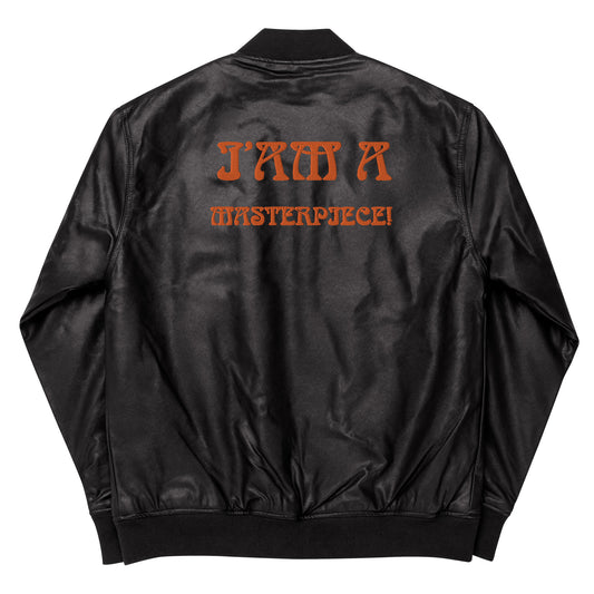 “IAM A MASTERPIECE!"Leather Bomber Jacket W/Orange Font