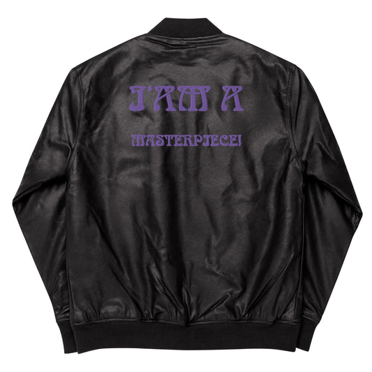 “IAM A MASTERPIECE!"Leather Bomber Jacket W/Purple Font