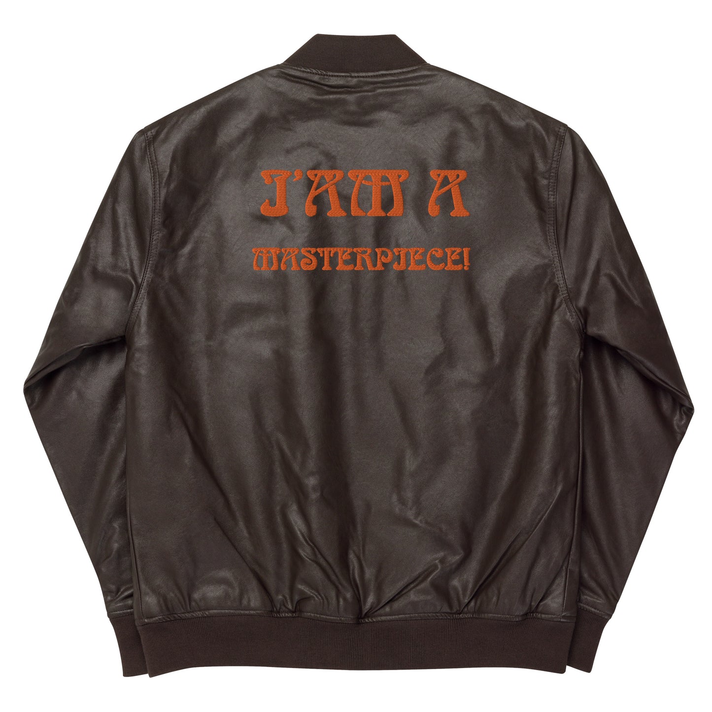 “IAM A MASTERPIECE!"Leather Bomber Jacket W/Orange Font