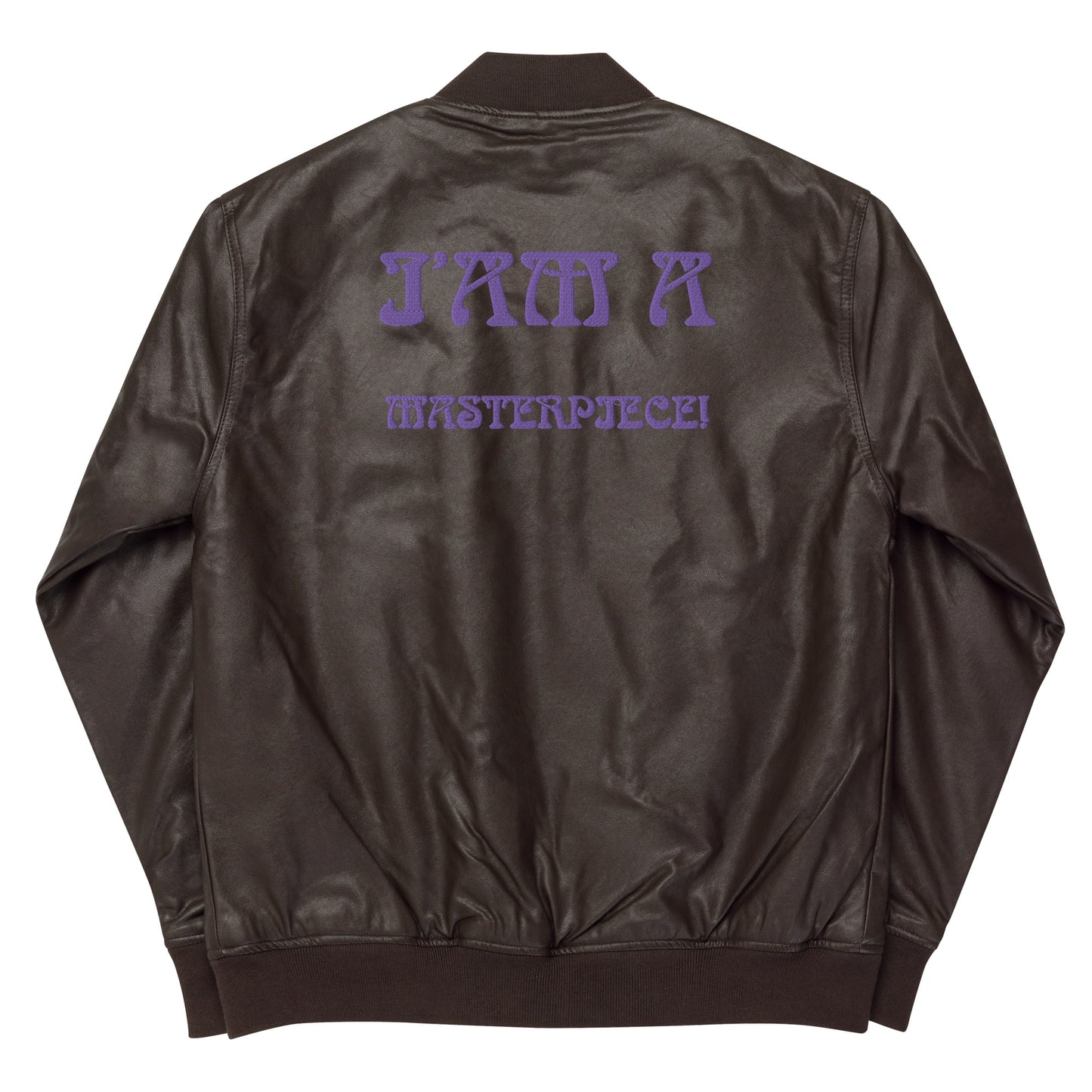“IAM A MASTERPIECE!"Leather Bomber Jacket W/Purple Font