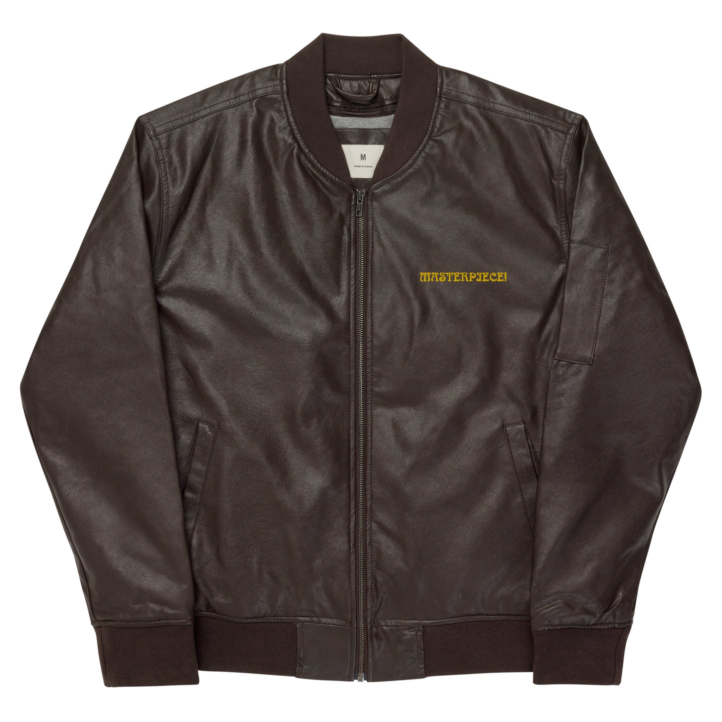 “IAM A MASTERPIECE!”Leather Bomber Jacket W/Yellow Font