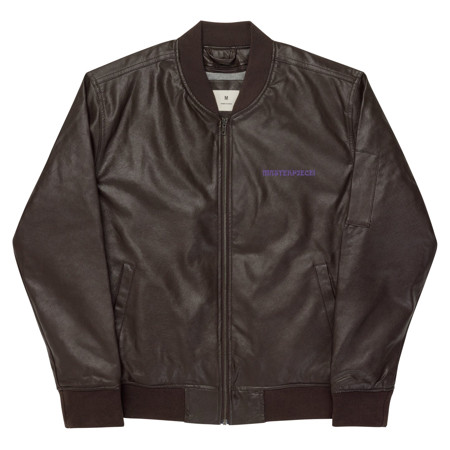 “IAM A MASTERPIECE!"Leather Bomber Jacket W/Purple Font