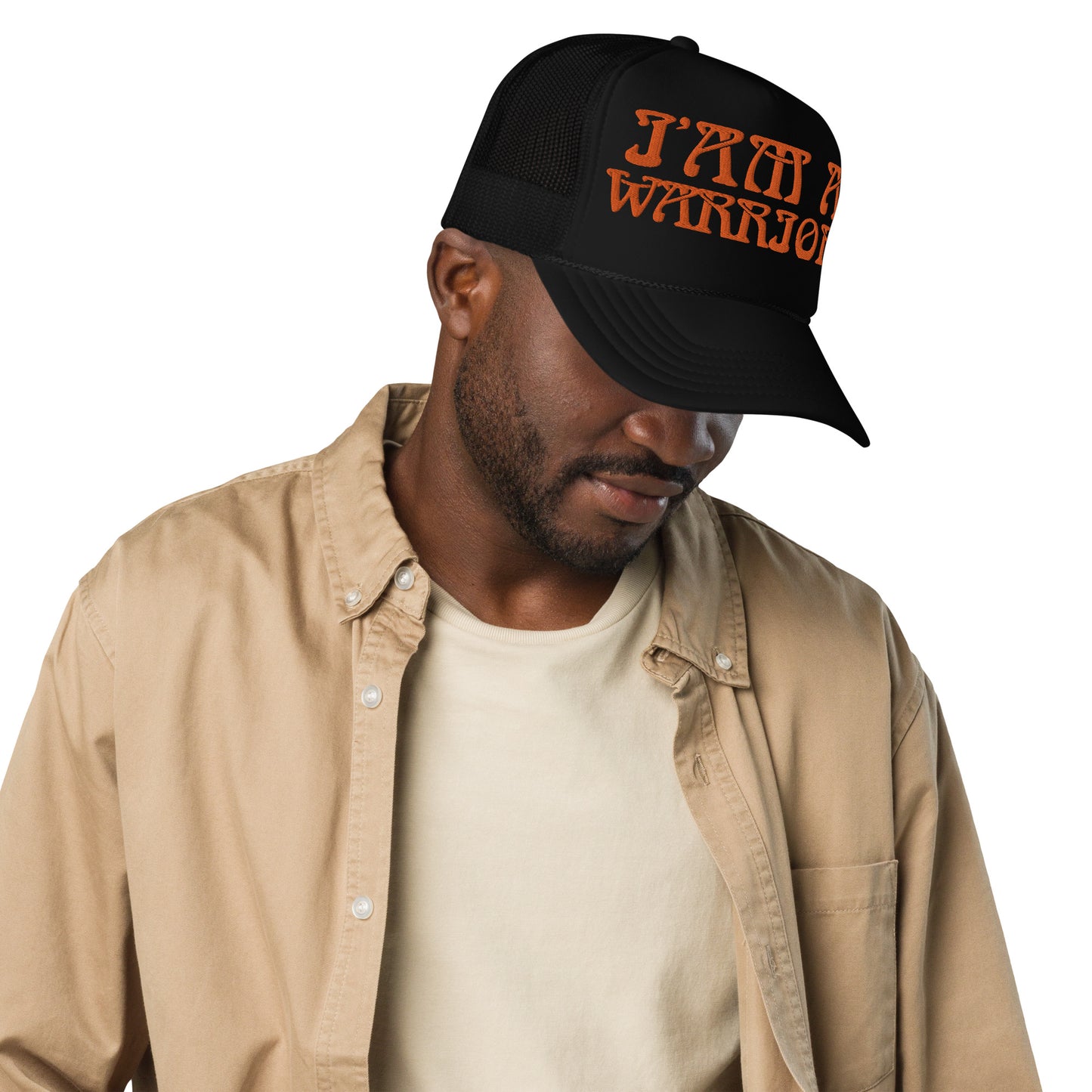 “I’AM A WARRIOR!” Foam Trucker Hat W/Orange Font