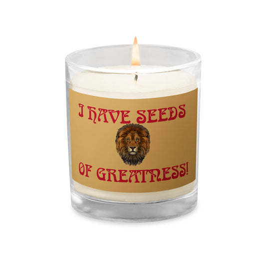 “I HAVE SEEDS OF GREATNESS!”Fawn Glass Jar Soy Wax Candle W/Red Font (Unscented)