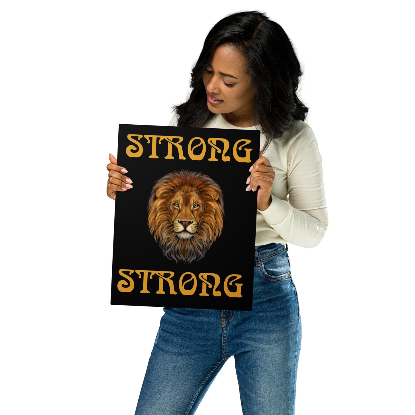 “STRONG”Black Metal Prints W/Bronze Font