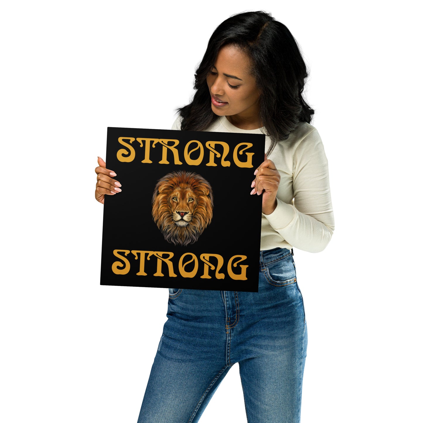 “STRONG”Black Metal Prints W/Bronze Font