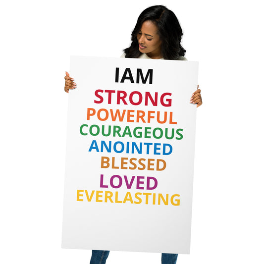 “IAM”White Affirmation Metal Prints W/Rainbow Font