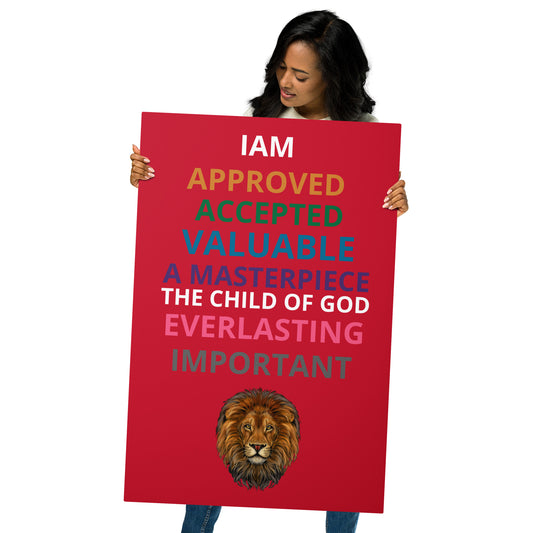 “IAM”Red Affirmation Metal Prints W/Rainbow Font