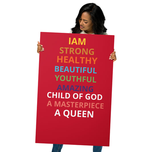 “Queen”Red Metal Prints W/Rainbow Font