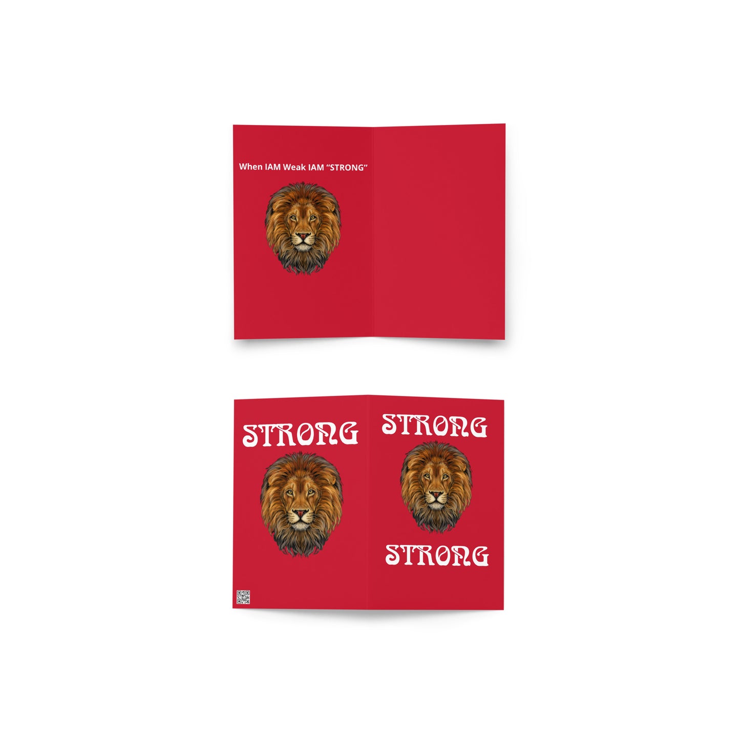 ”STRONG”Red Greeting Card W/White Font