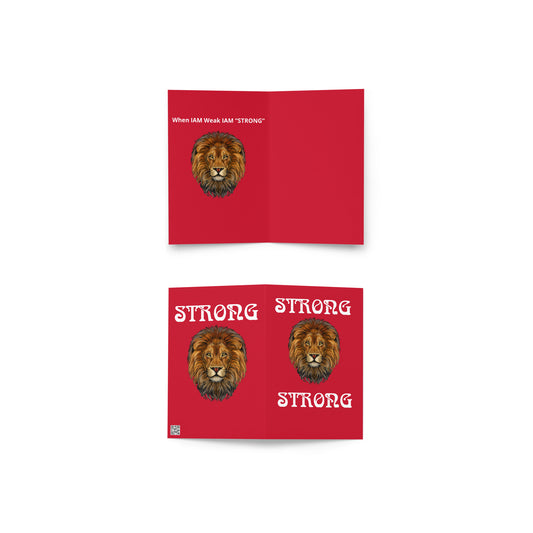 ”STRONG”Red Greeting Card W/White Font