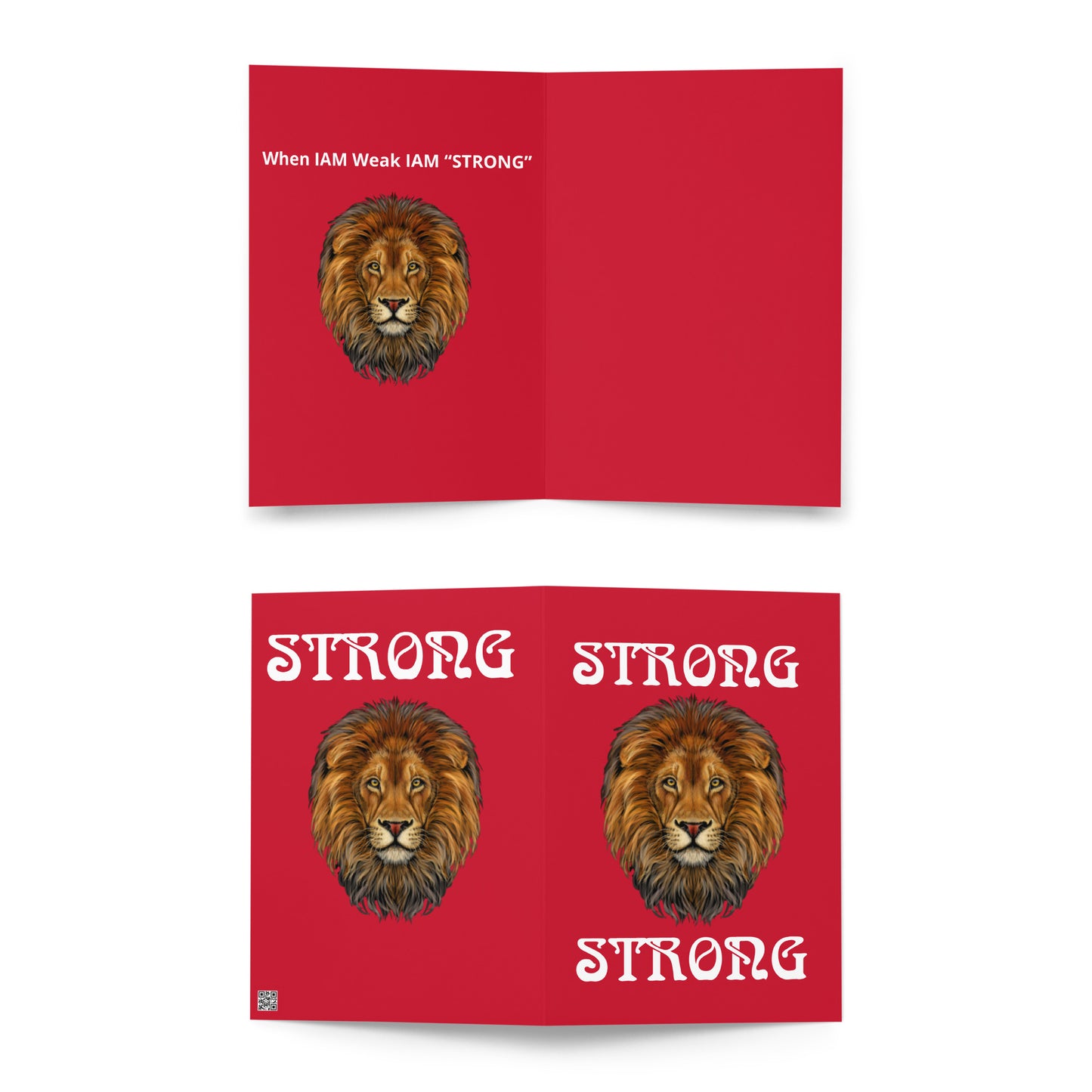 ”STRONG”Red Greeting Card W/White Font