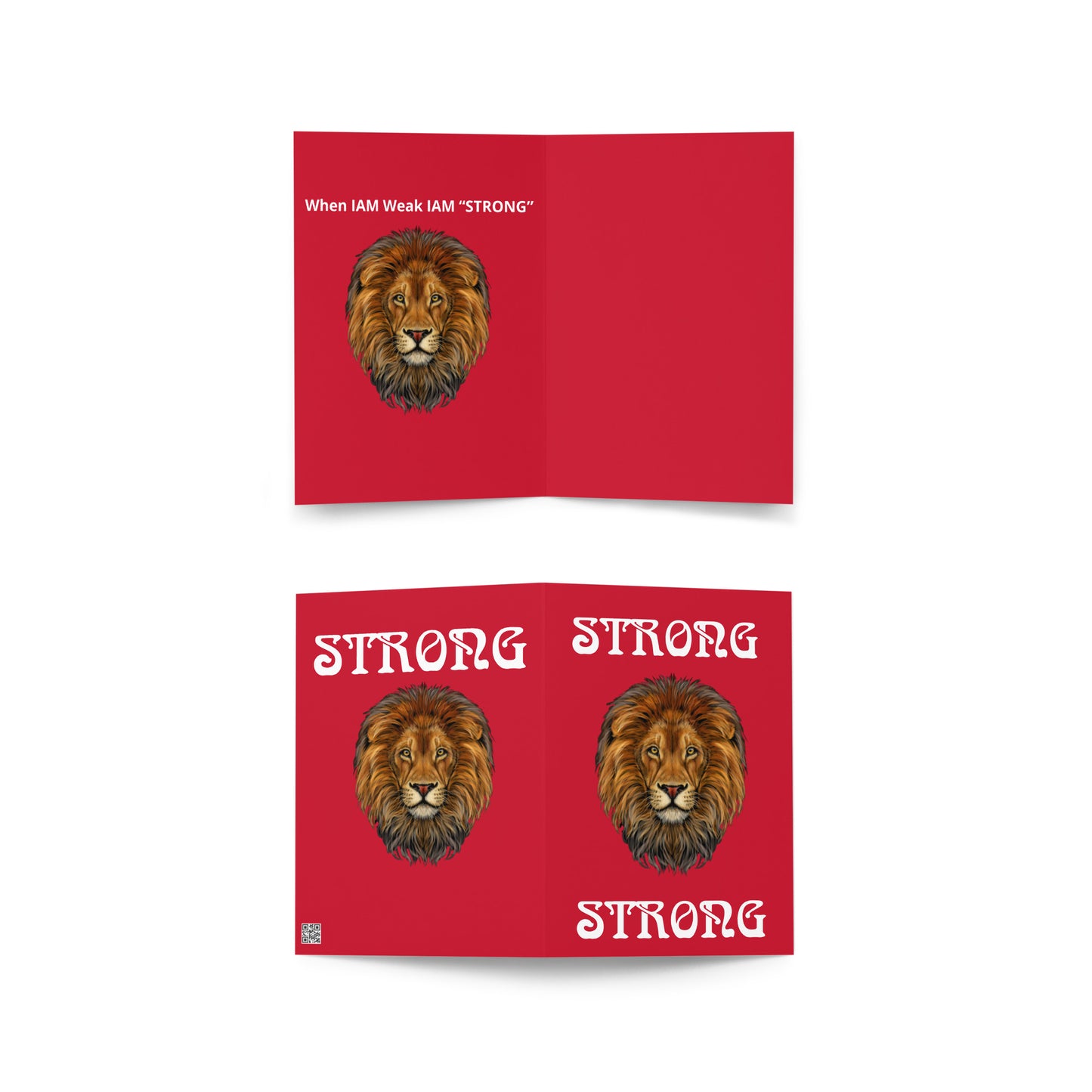 ”STRONG”Red Greeting Card W/White Font