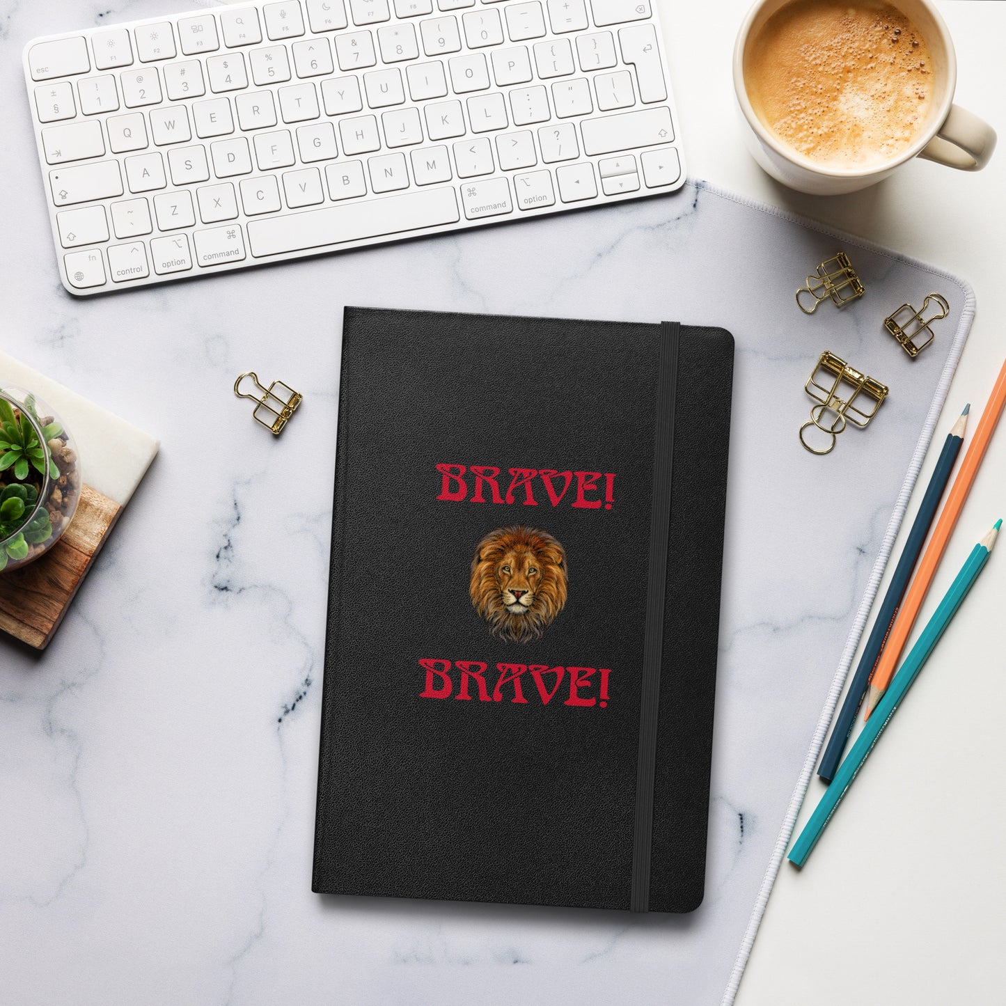 “BRAVE!”Hardcover Bound Notebook W/Red Font