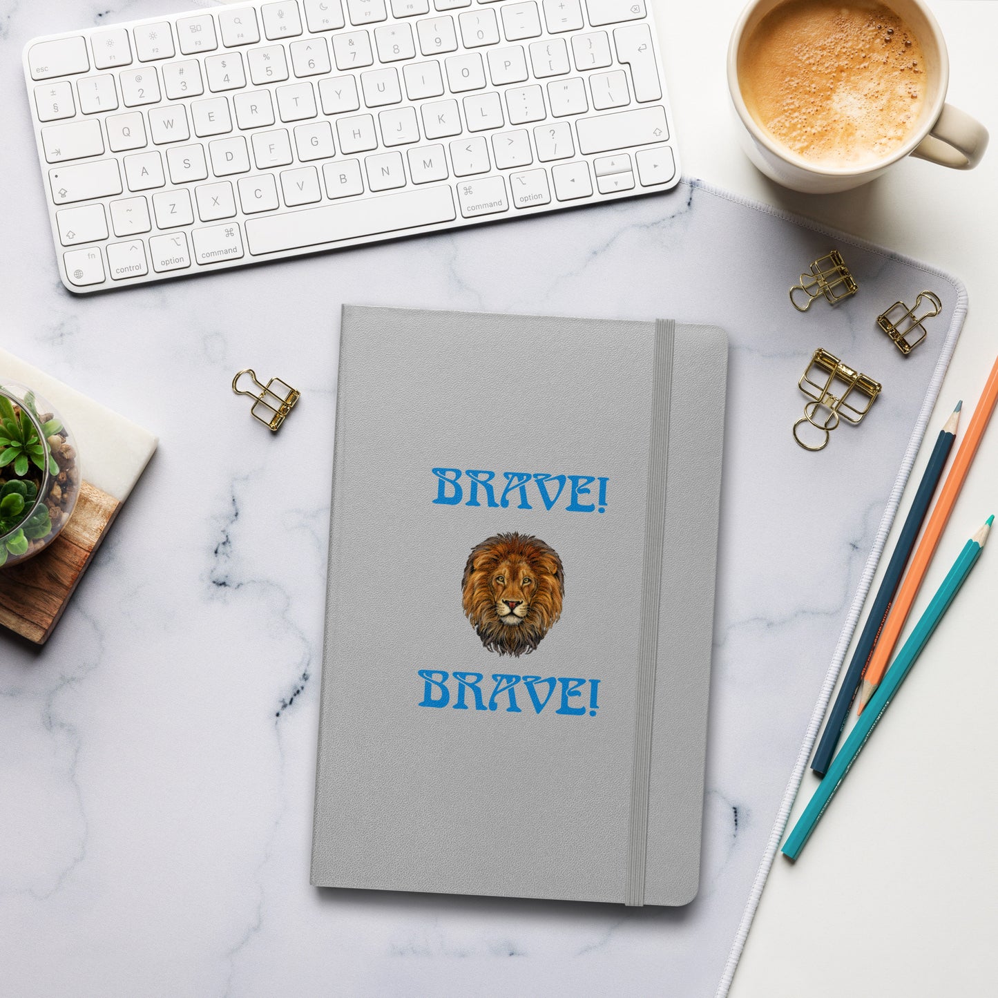 “BRAVE!”Hardcover Bound Notebook W/Blue Font