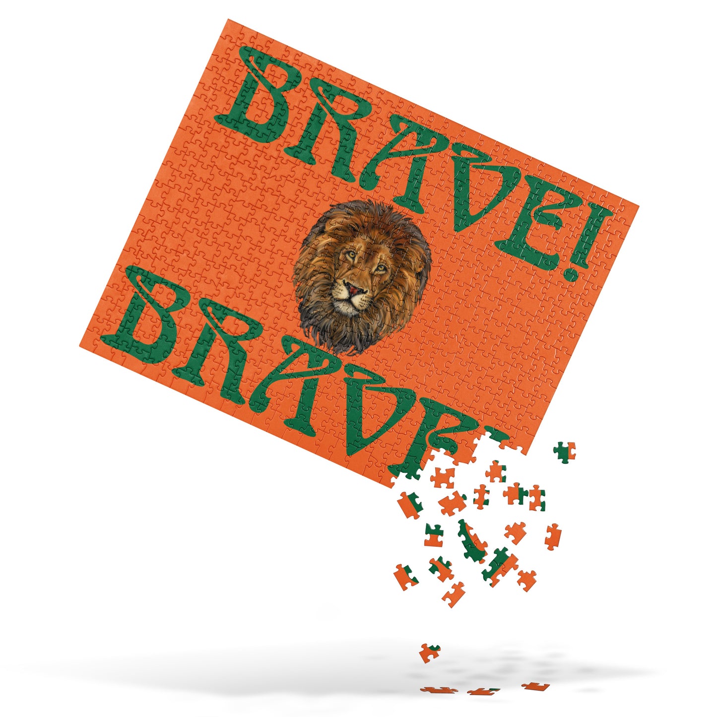 “BRAVE!”Orange Jigsaw Puzzle W/Green Font