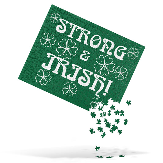 “STRONG & IRISH!”Green Jigsaw Puzzle W/White Font