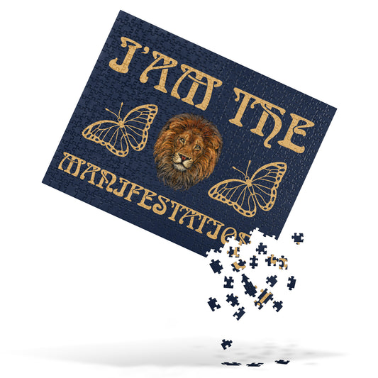 “I’AM THE MANIFESTATION!”Navy Jigsaw Puzzle W/Fawn Font