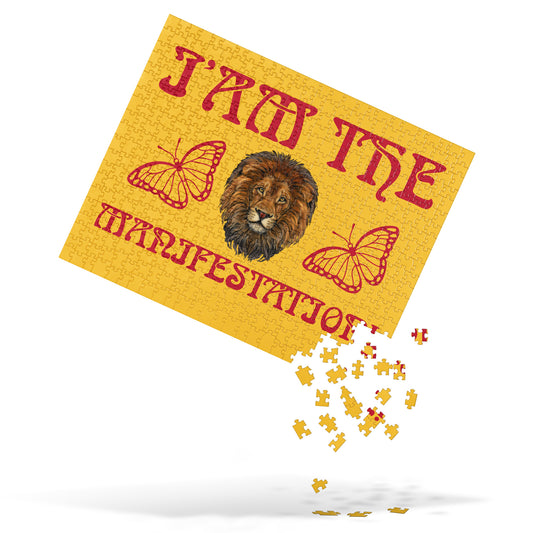 “I’AM THE MANIFESTATION!”Yellow Jigsaw Puzzle W/Red Font