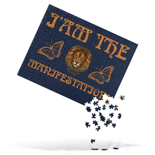 “I’AM THE MANIFESTATION!”Navy Jigsaw Puzzle W/Bronze Font